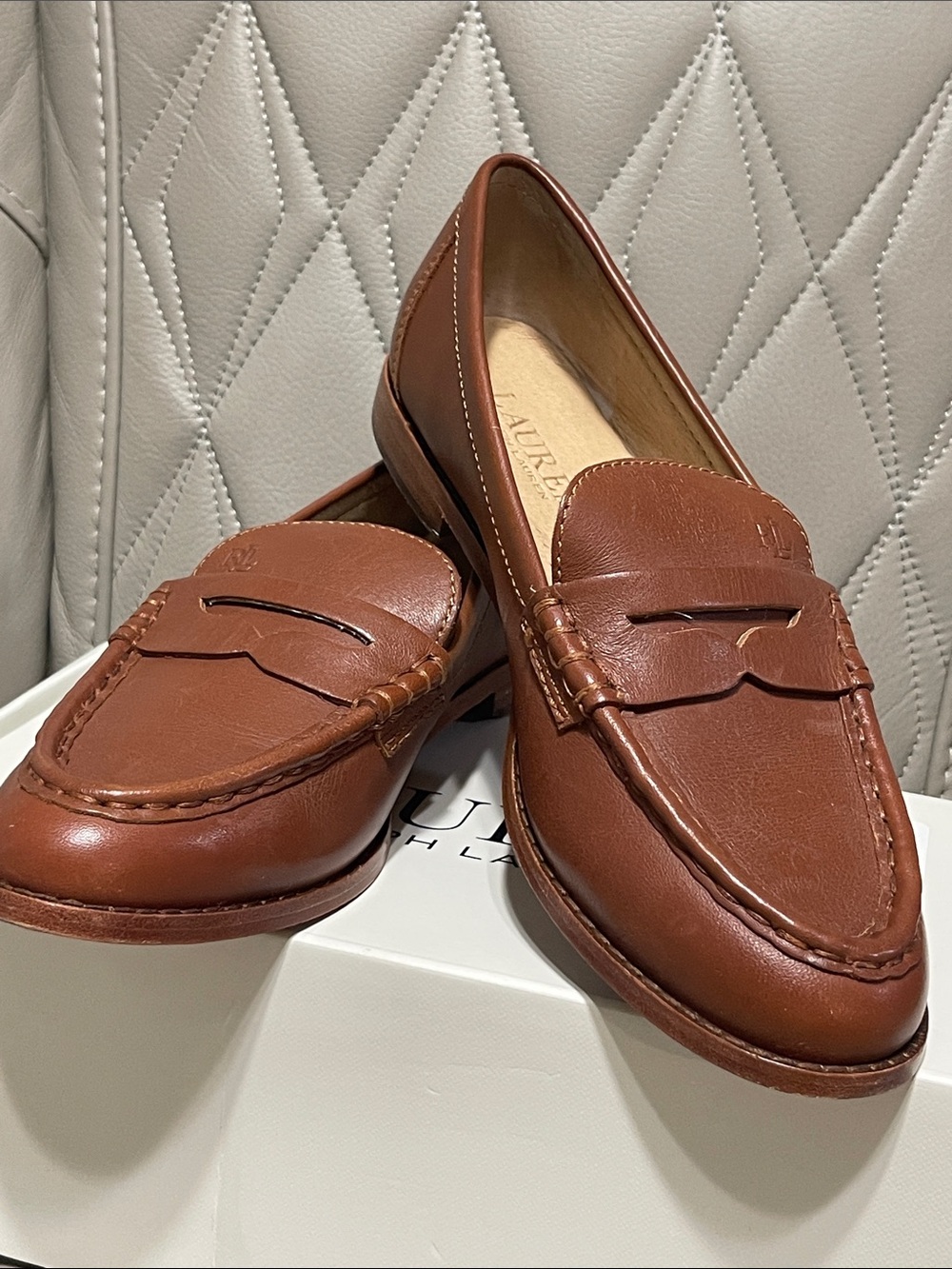 Lauren Ralph Lauren Leather Penny Loafers in Cognac - Picture 8 of 9